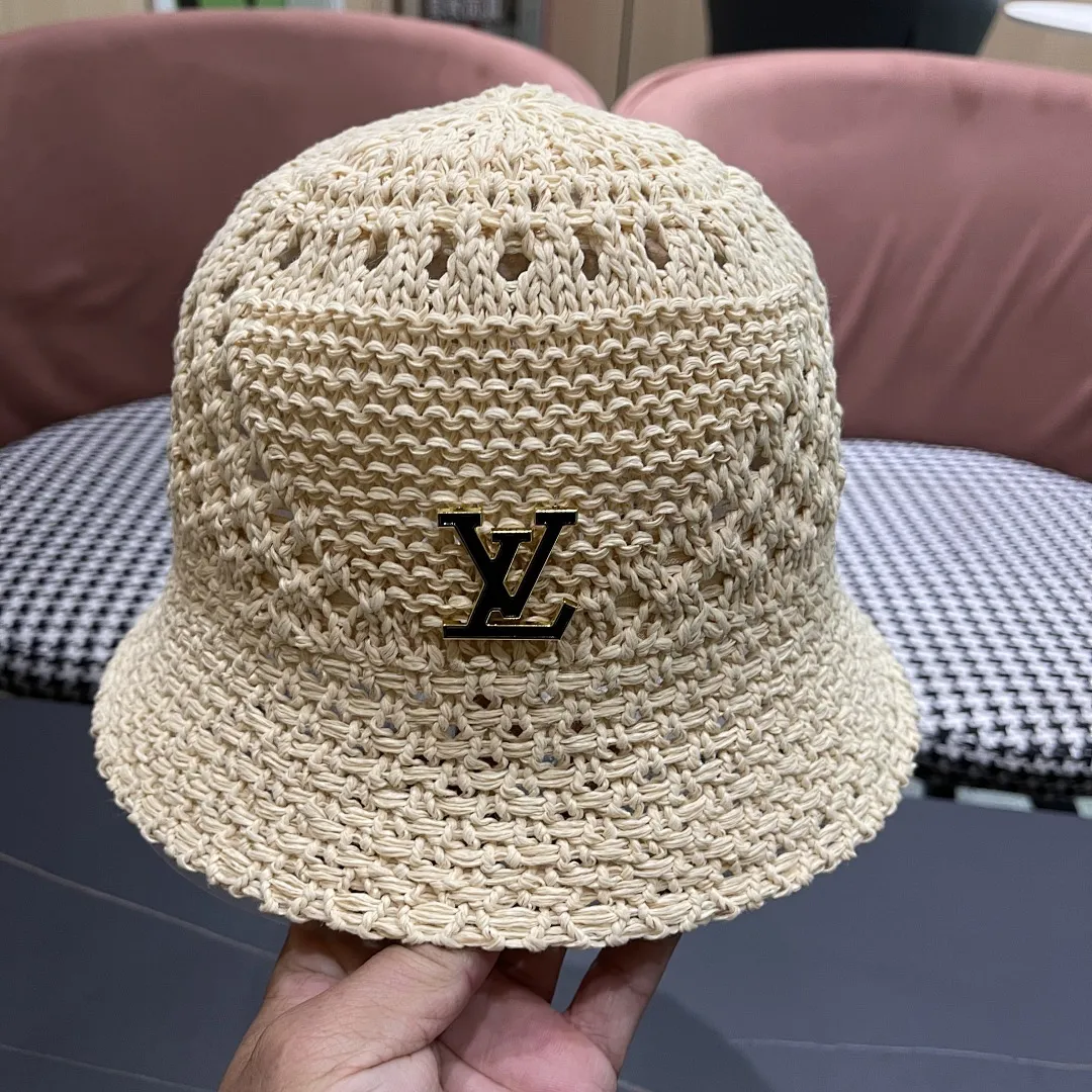 lv路易威登2025新款韩版遮阳渔夫帽女夏季纯色太阳帽镂 空针织甜美品脸小盆帽
