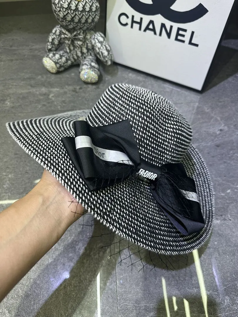 迪奥爆蝴蝶结🎀棉纱大檐帽