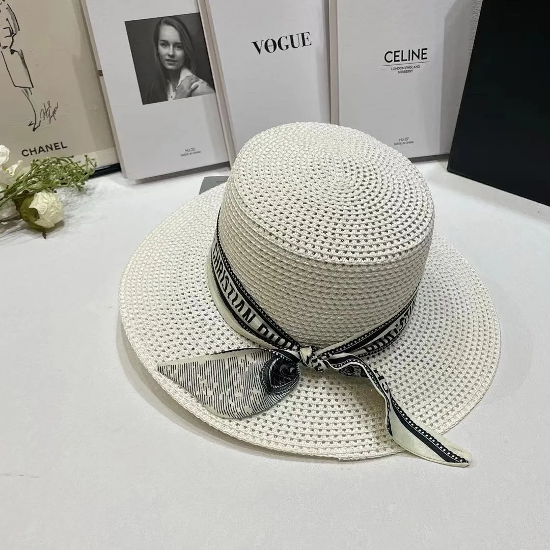 Dior~优雅PP草平顶遮阳帽