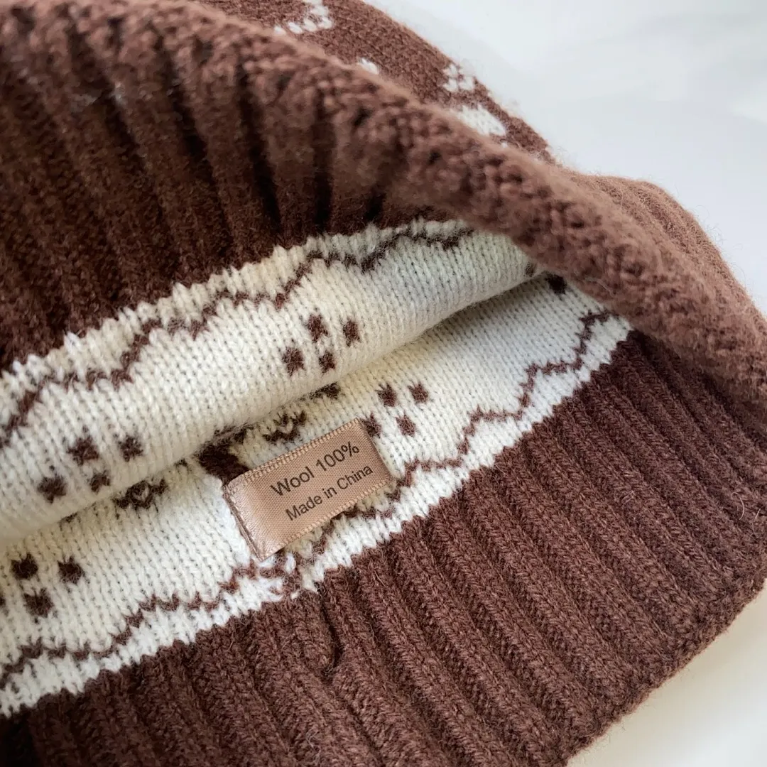 上新ꫛꫀꪝ ❥—— 🆕蒙口100%羊毛针织帽 🖤雪花纹路保暖百搭时尚款 🪄头围55～58cm 💫米色 咖啡色 灰色 黑色