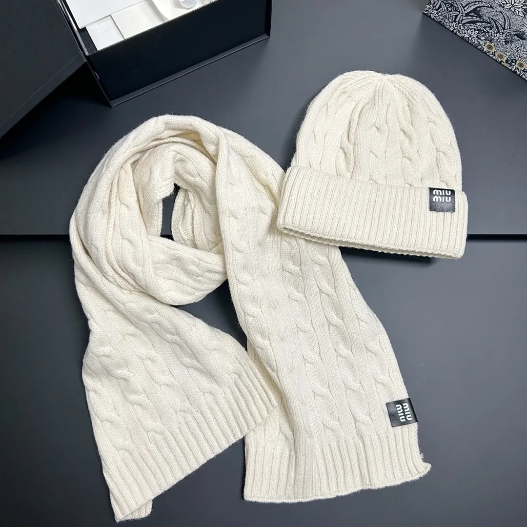 缪缪 麻花纹 围巾+帽子套装