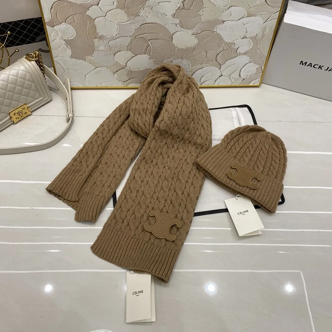 Celine赛琳 麻花羊绒针织帽+围巾🧣