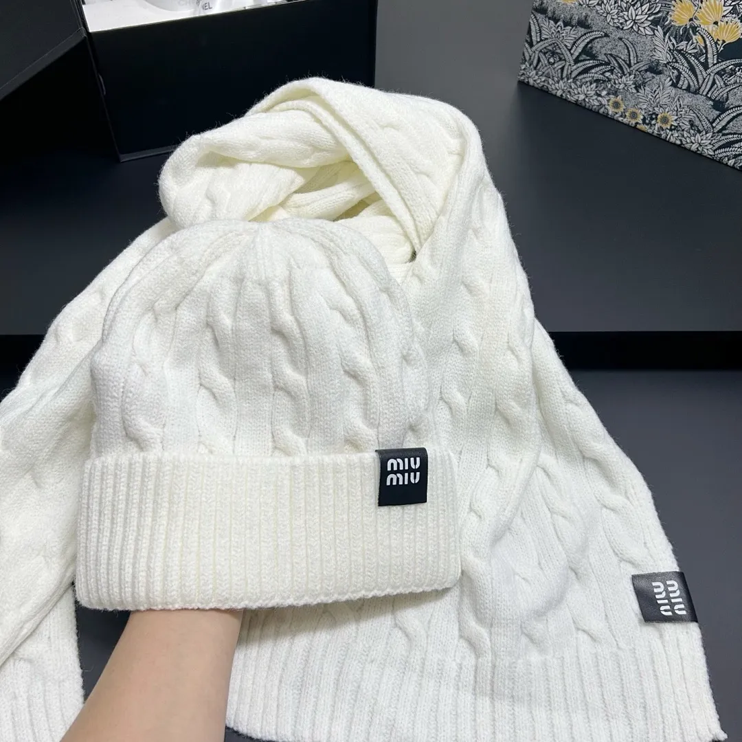 缪缪 麻花纹 围巾+帽子套装