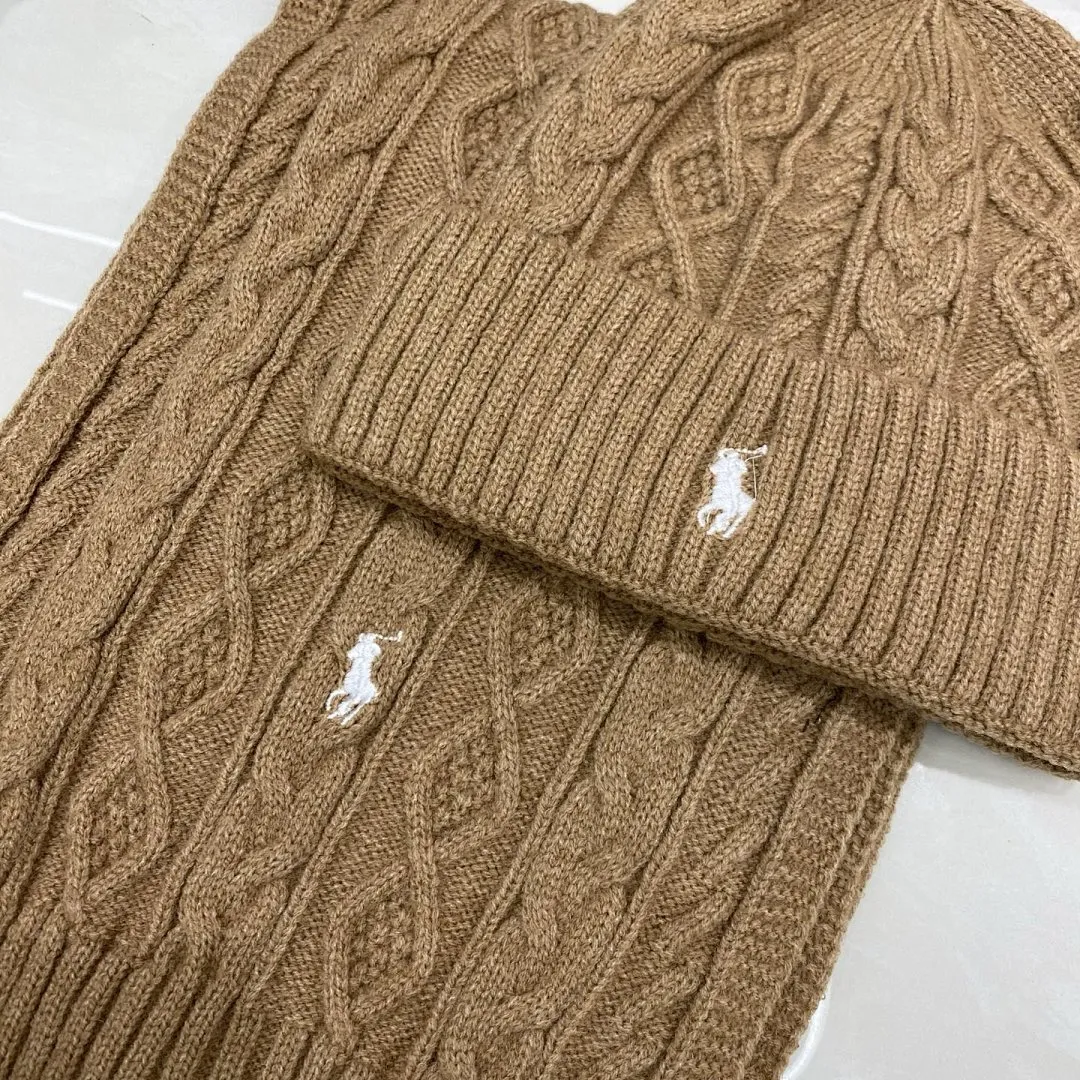Polo骑马标 羊绒套装：围巾🧣/羊绒针织帽