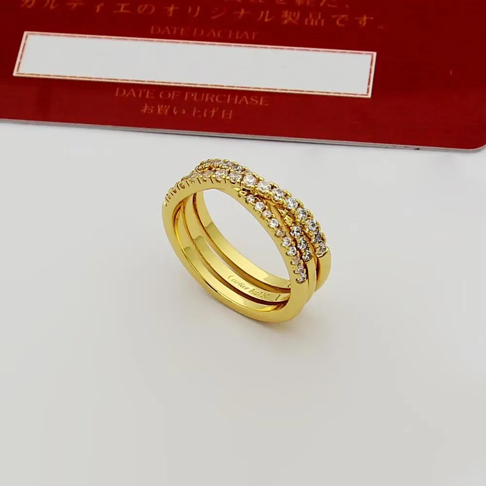 P45Cartier 卡地亚戒指Etincelle De系列 三环交叉满钻戒指 亚金电镀18K金 微镶高碳钻size6789 戒指2751359534