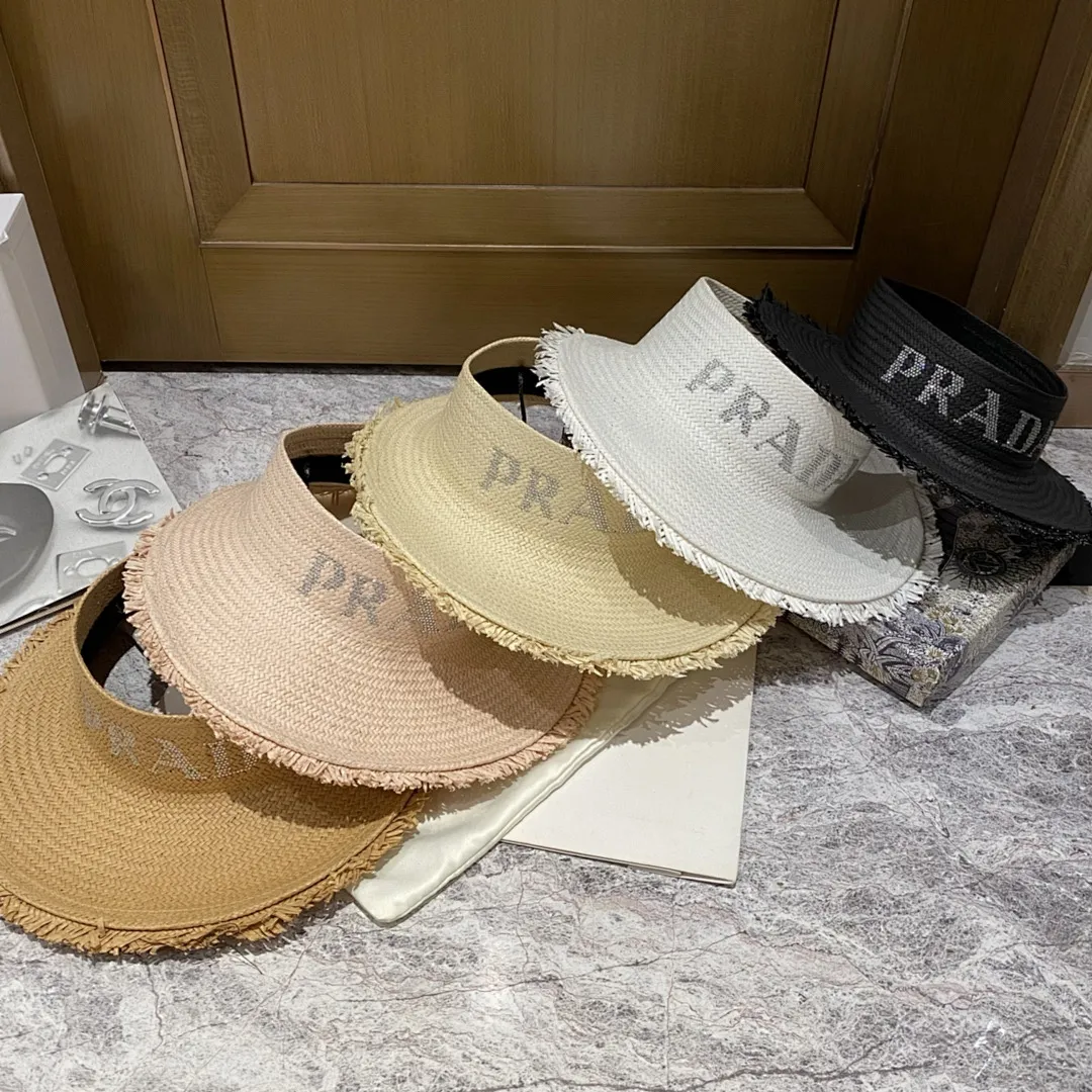 普拉达烫钻logo 大檐空顶帽