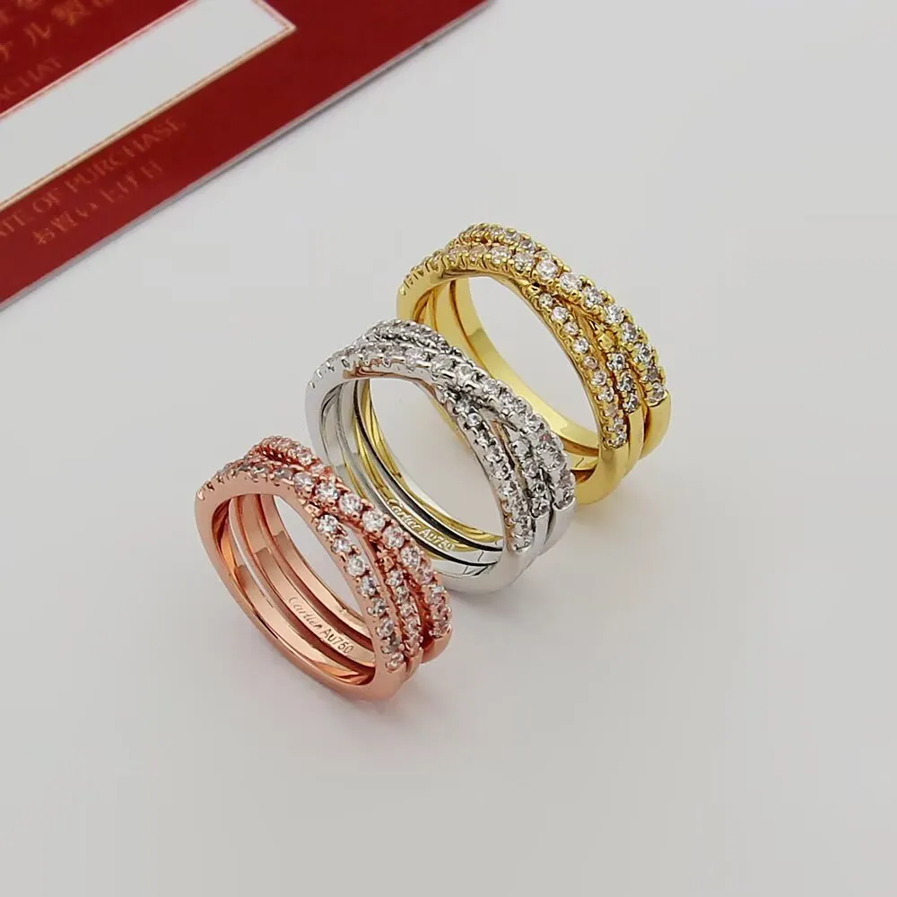 P45Cartier 卡地亚戒指Etincelle De系列 三环交叉满钻戒指 亚金电镀18K金 微镶高碳钻size6789 戒指2751359534