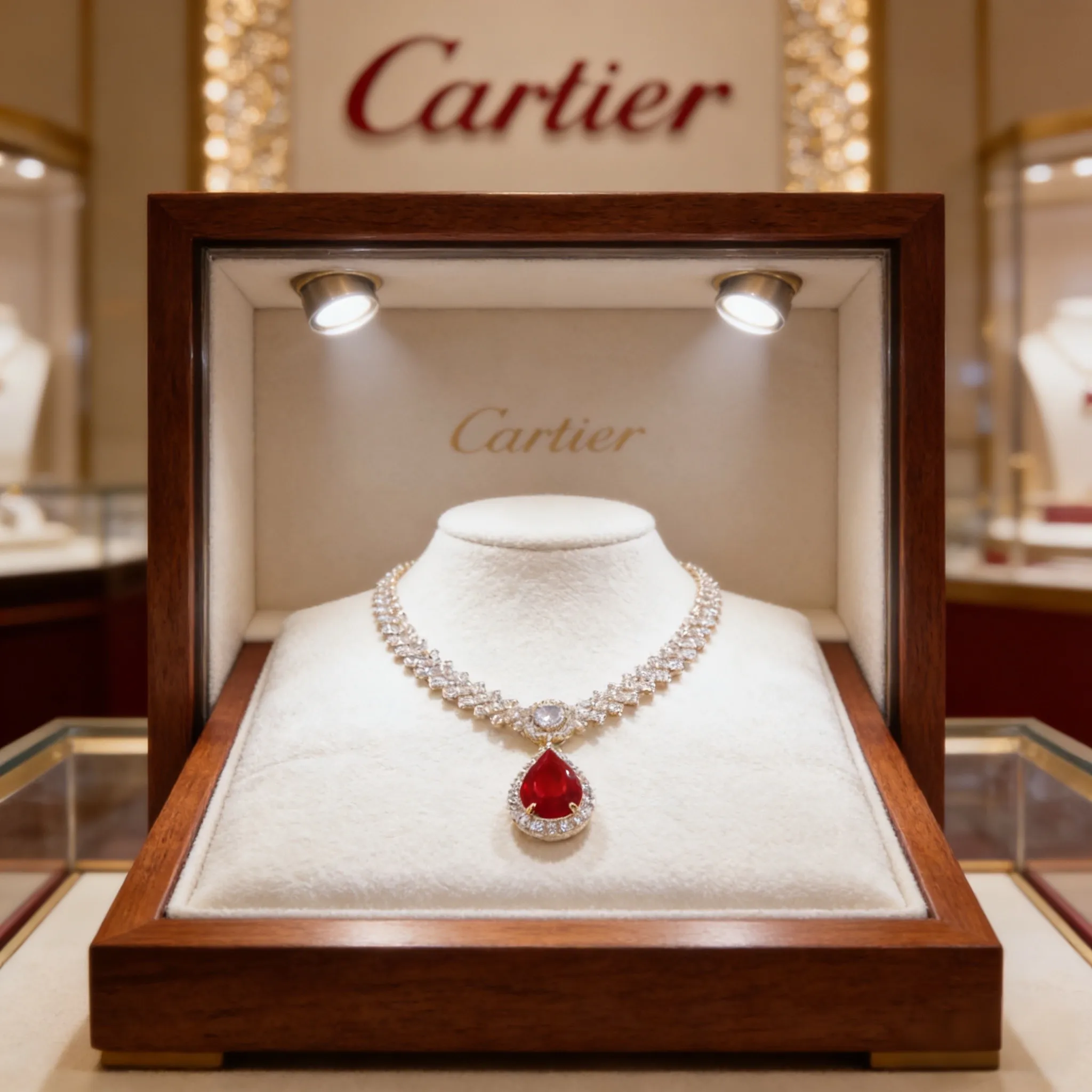P125 卡地亚红宝石镶钻项链 高端定制版本 镶嵌钻工艺 V金材质 经典而时尚风格 用凌厉线条重构爱情美学！打破常规，镶嵌钻设计反而成就高级感天花板&mdash;&mdash;无需浮华堆砌，爱本应纯粹如初 卡地亚受众多明星网红的爱戴 绝对是永恒经典 年龄不限 ！戴上它你就是焦点！
