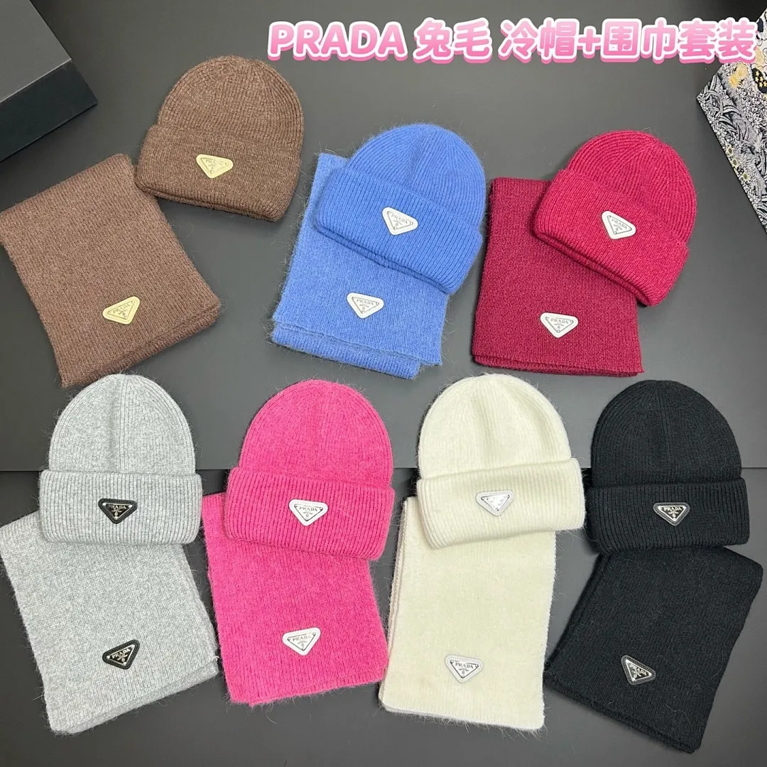 PRADA P家 兔毛 冷帽+围巾套装🔥