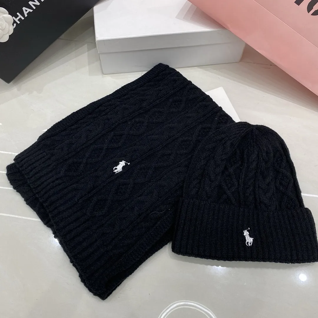 Polo骑马标 羊绒套装:围巾🧣/羊绒针织帽