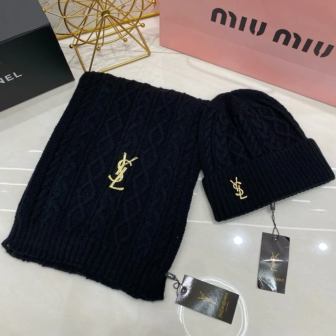 YSL 两件套 羊绒针织帽+围巾🧣
