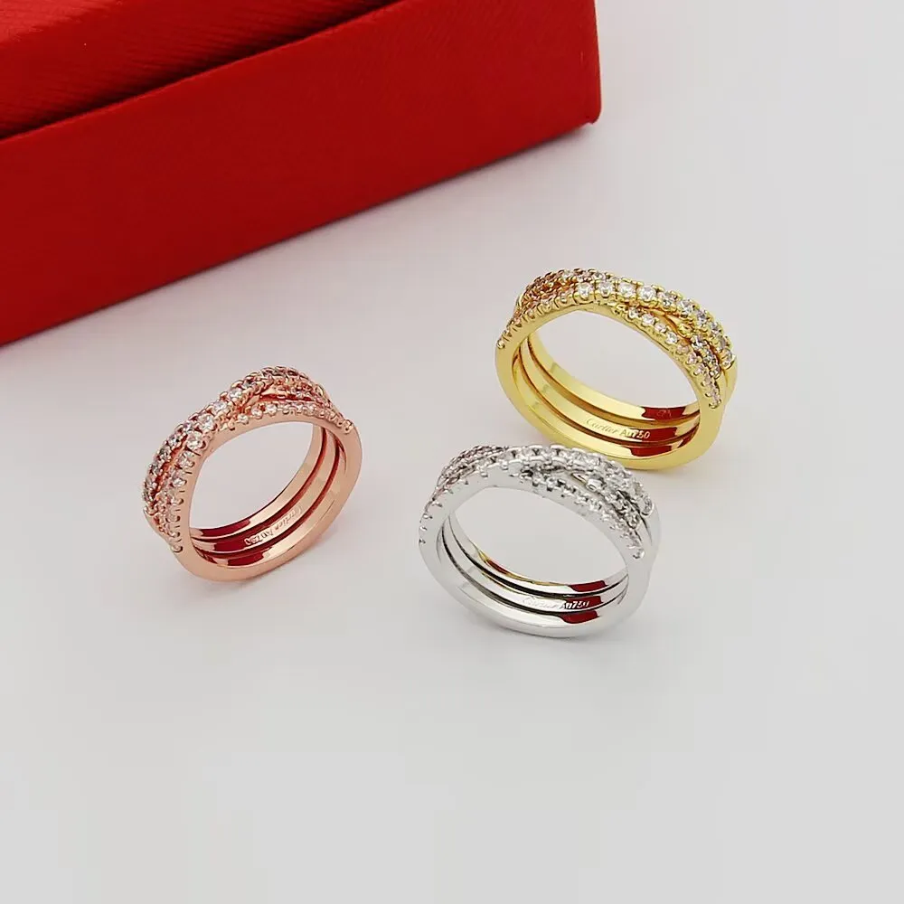 P45Cartier 卡地亚戒指Etincelle De系列 三环交叉满钻戒指 亚金电镀18K金 微镶高碳钻size6789 戒指2751359534