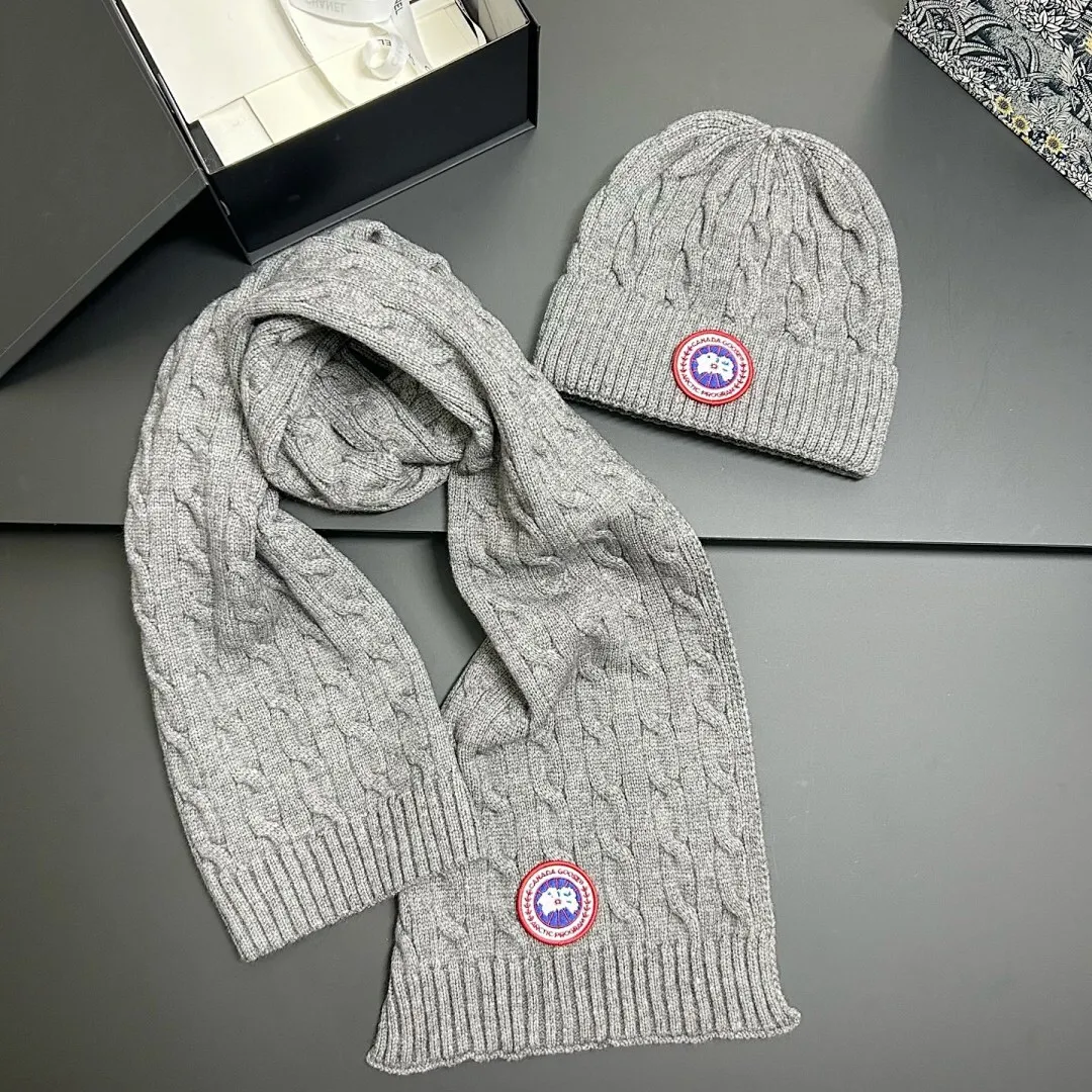 大鹅 麻花纹 围巾+帽子套装
