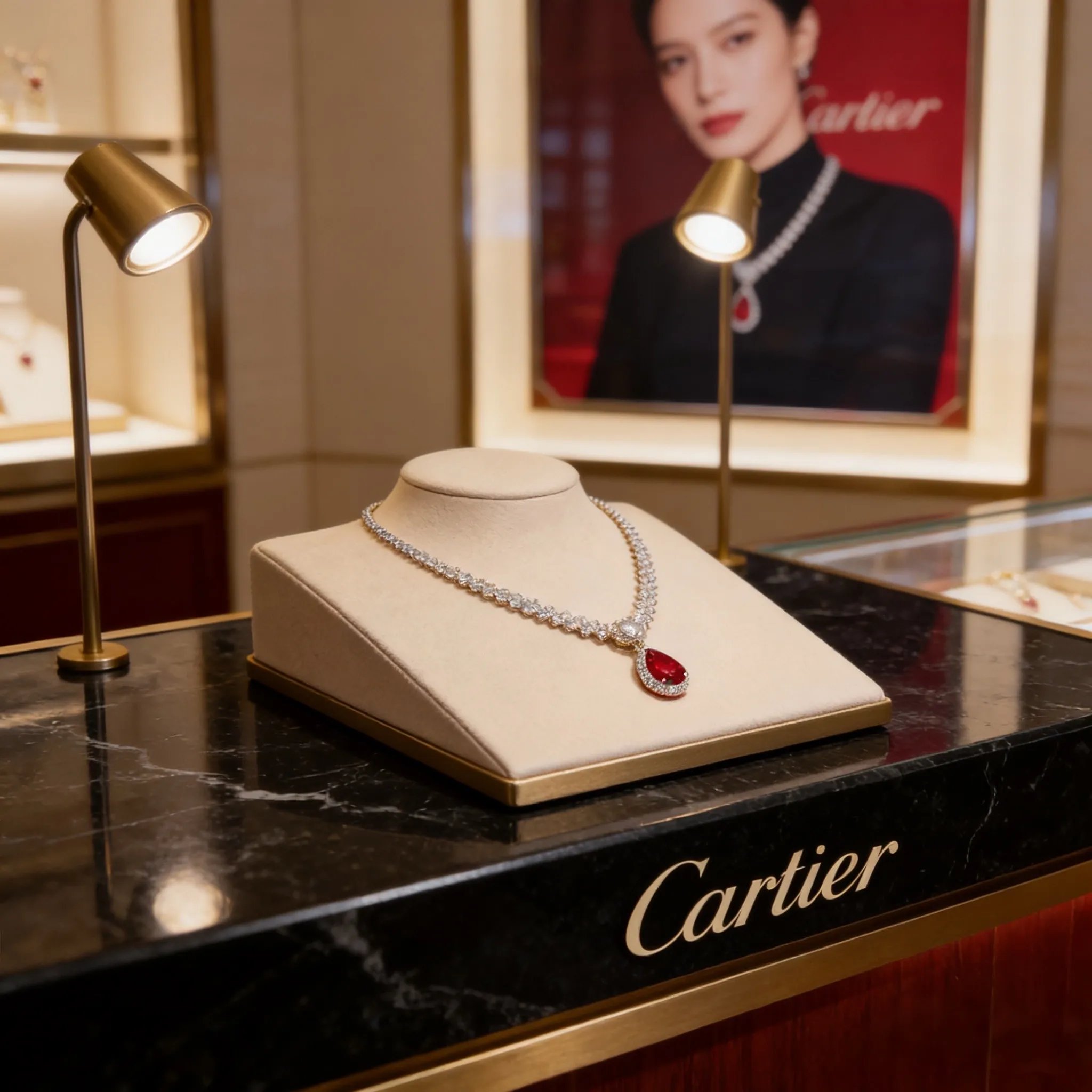 P125 卡地亚红宝石镶钻项链 高端定制版本 镶嵌钻工艺 V金材质 经典而时尚风格 用凌厉线条重构爱情美学！打破常规，镶嵌钻设计反而成就高级感天花板&mdash;&mdash;无需浮华堆砌，爱本应纯粹如初 卡地亚受众多明星网红的爱戴 绝对是永恒经典 年龄不限 ！戴上它你就是焦点！