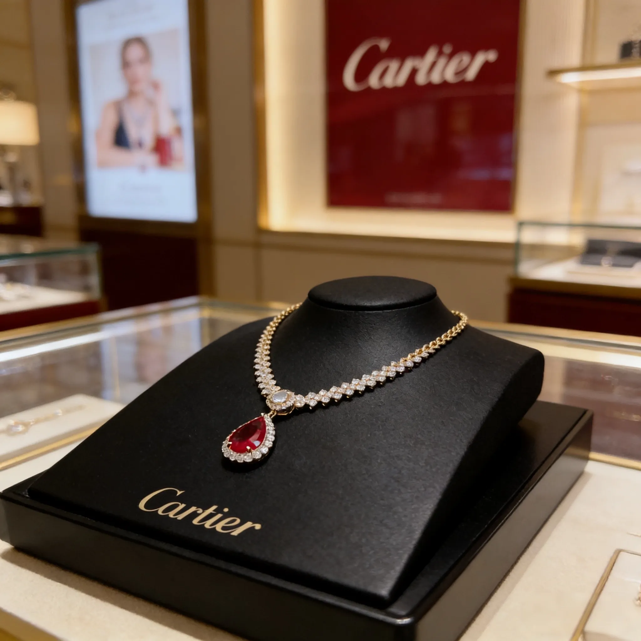 P125 卡地亚红宝石镶钻项链 高端定制版本 镶嵌钻工艺 V金材质 经典而时尚风格 用凌厉线条重构爱情美学！打破常规，镶嵌钻设计反而成就高级感天花板&mdash;&mdash;无需浮华堆砌，爱本应纯粹如初 卡地亚受众多明星网红的爱戴 绝对是永恒经典 年龄不限 ！戴上它你就是焦点！