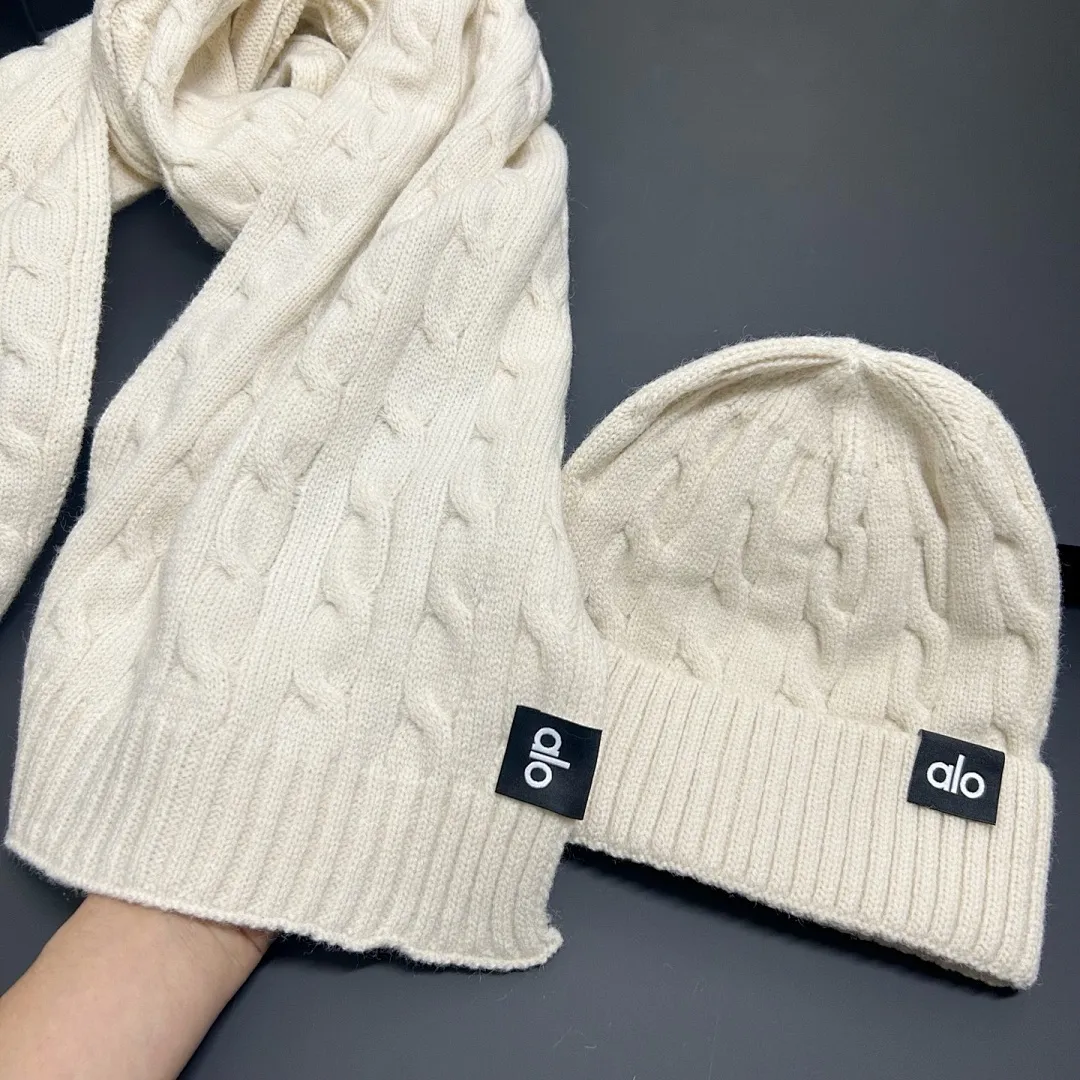 阿洛 日系麻花纹 围巾+帽子套装