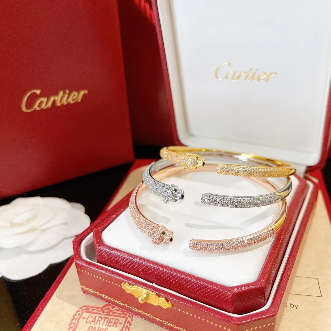 P75Cartier 卡地亚手镯 经典不过时豹子手镯系列 满钻 窄版豹子 亚金材质电镀咪金 超精工 市面最高版本 玫瑰金 白金 黄金 满钻三色2363959865