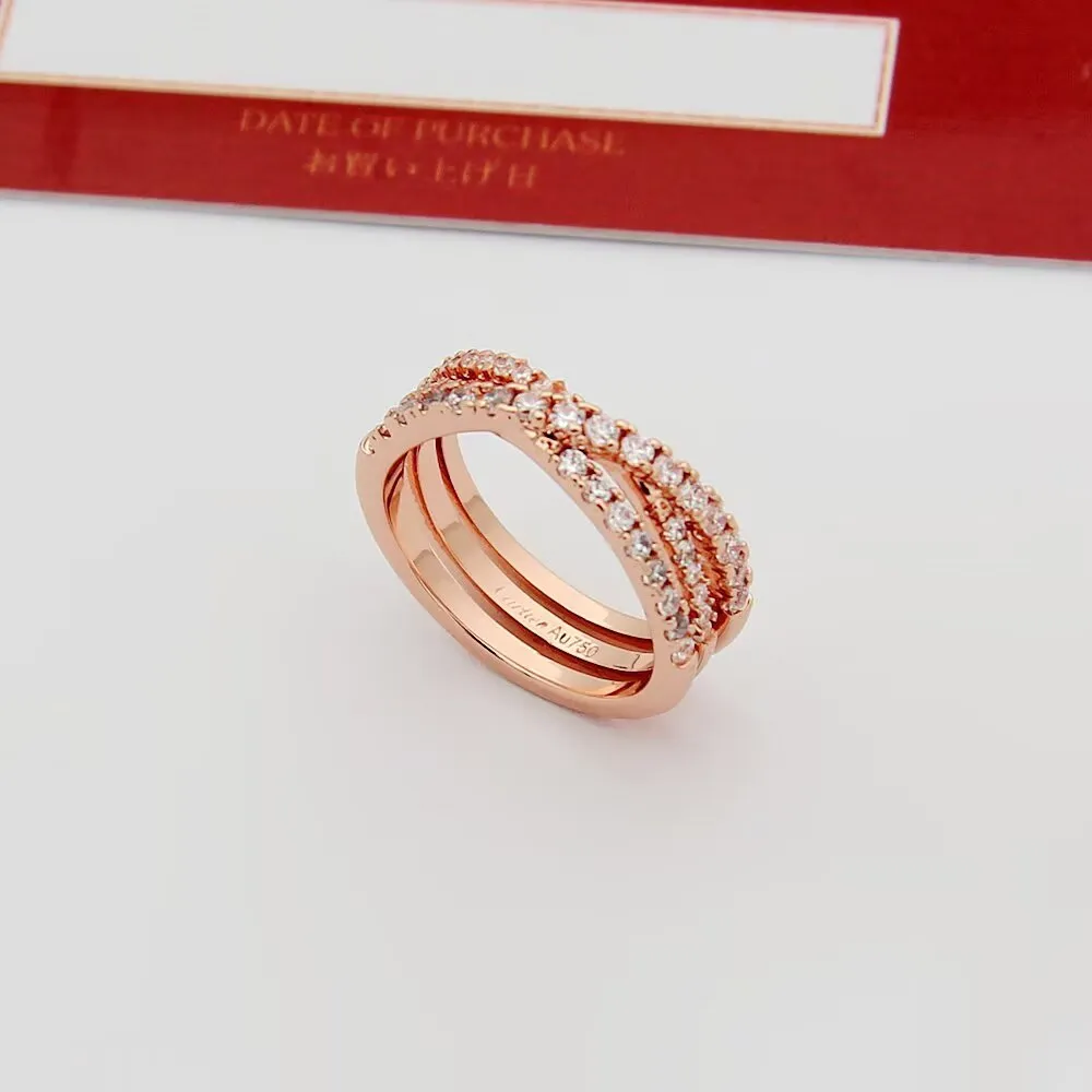 P45Cartier 卡地亚戒指Etincelle De系列 三环交叉满钻戒指 亚金电镀18K金 微镶高碳钻size6789 戒指2751359534