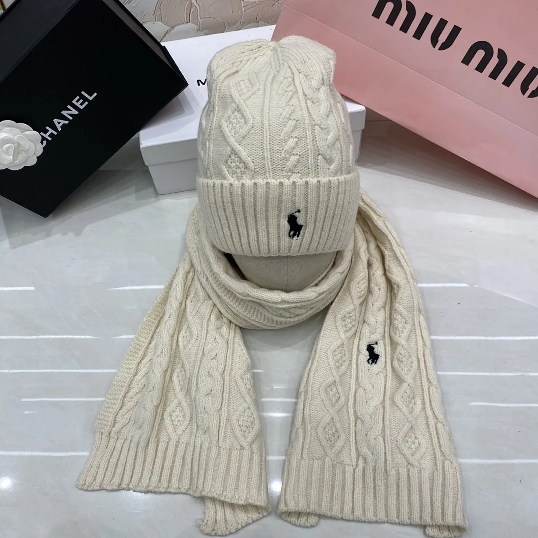 Polo骑马标 羊绒套装:围巾🧣/羊绒针织帽
