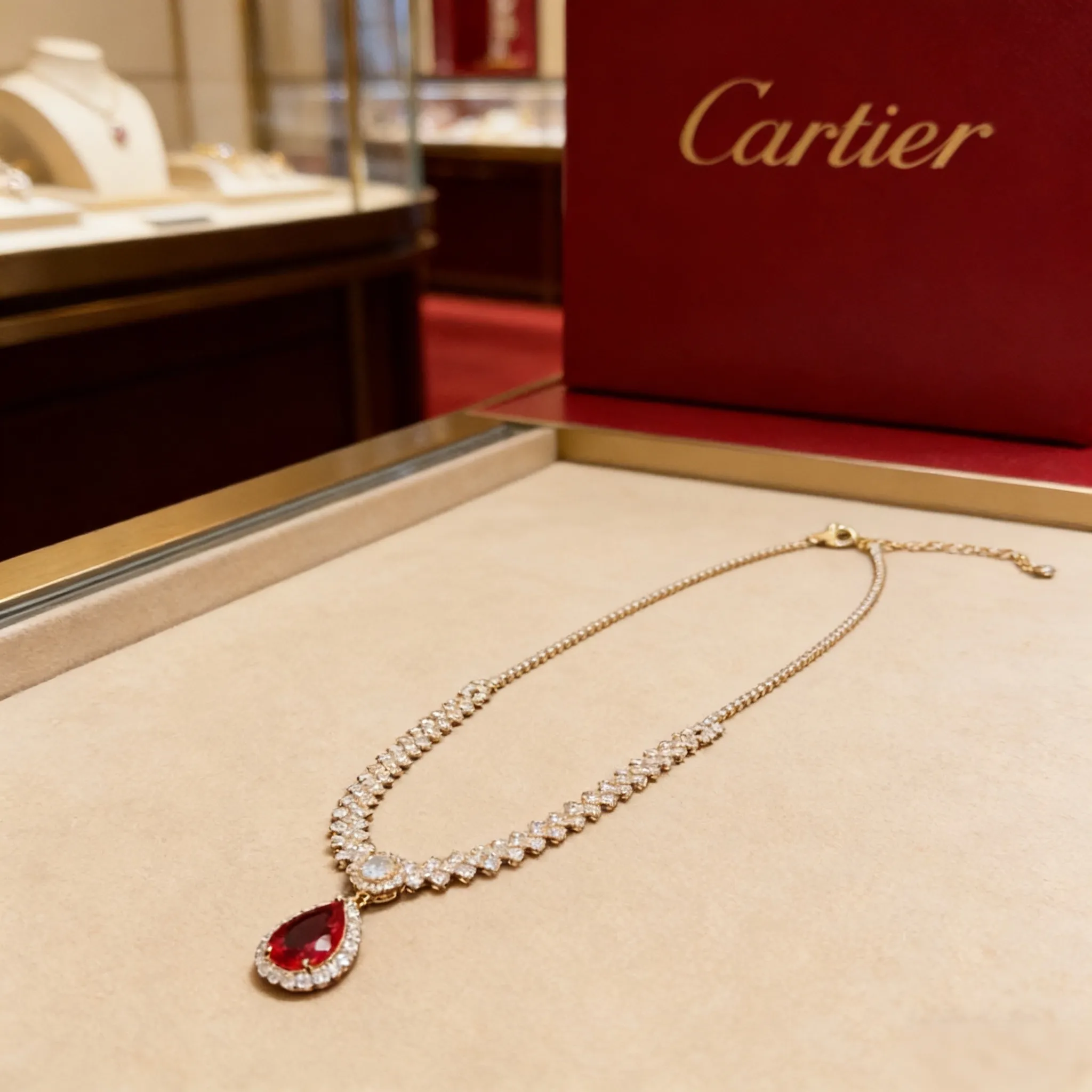 P125 卡地亚红宝石镶钻项链 高端定制版本 镶嵌钻工艺 V金材质 经典而时尚风格 用凌厉线条重构爱情美学!打破常规,镶嵌钻设计反而成就高级感天花板——无需浮华堆砌,爱本应纯粹如初 卡地亚受众多明星网红的爱戴 绝对是永恒经典 年龄不限 !戴上它你就是焦点!