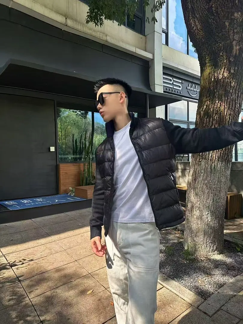 MONCLER蒙口MC 绗缝毛织拼接立领羽绒服