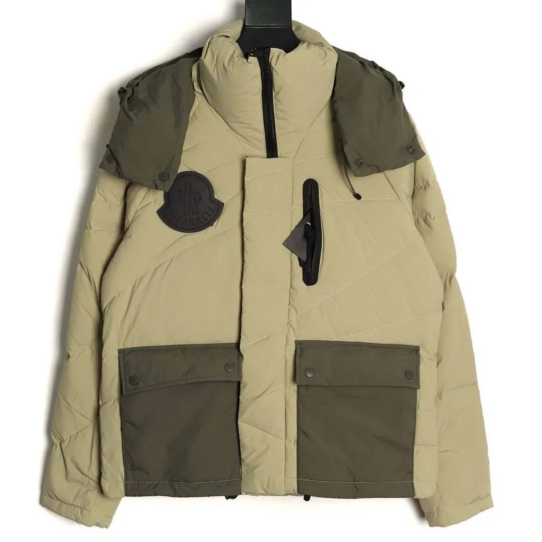 MONCLER GENIUSx菲董 联名款 FW23 拼接防水尼龙缝线连帽短款羽绒服