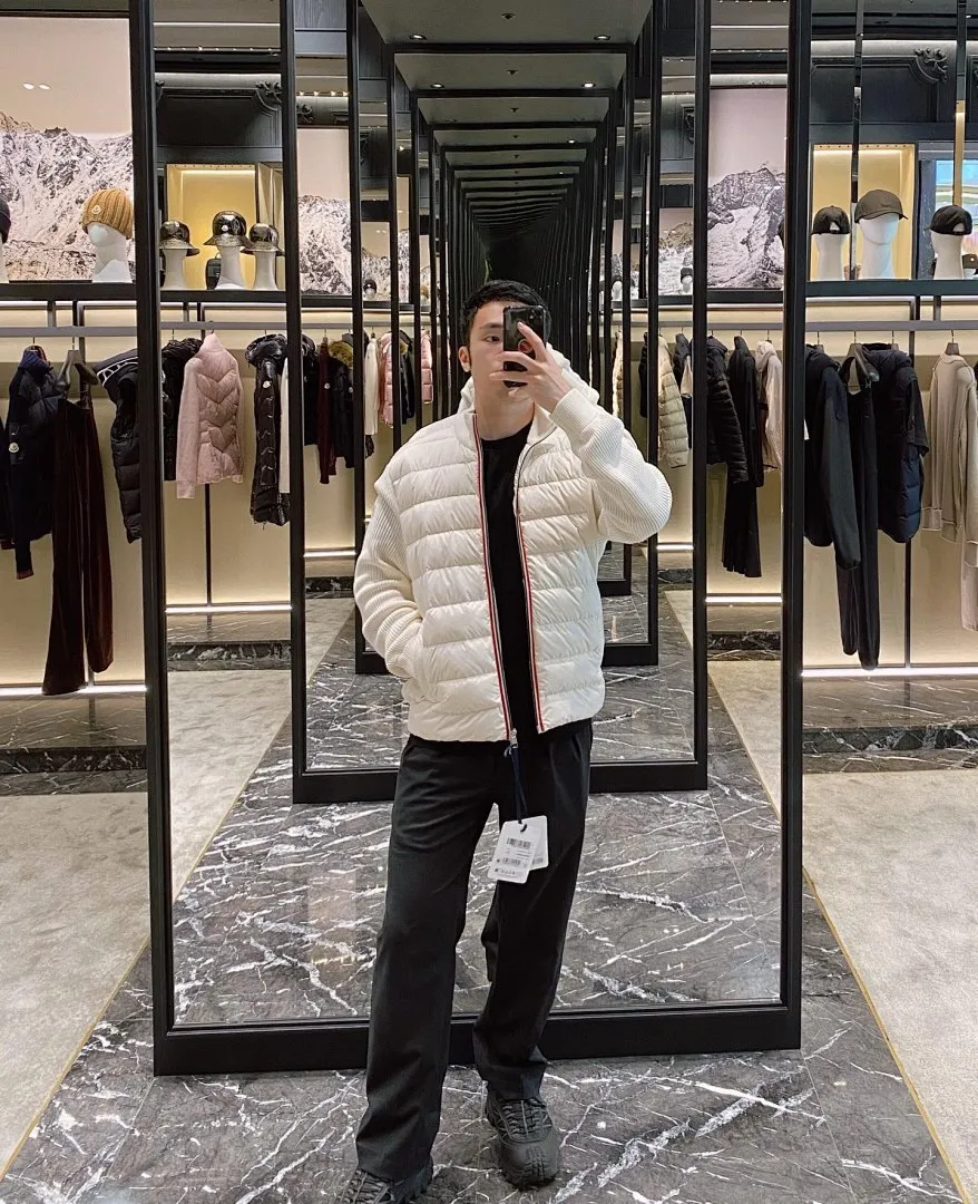 Moncler/蒙口 门襟织带针织拼接羽绒外套