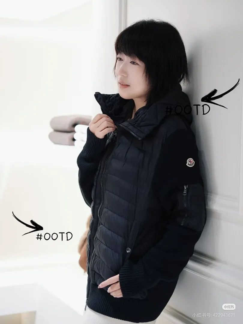 Moncler蒙口24s新款袖子拼接针织连帽轻薄羽绒服外套