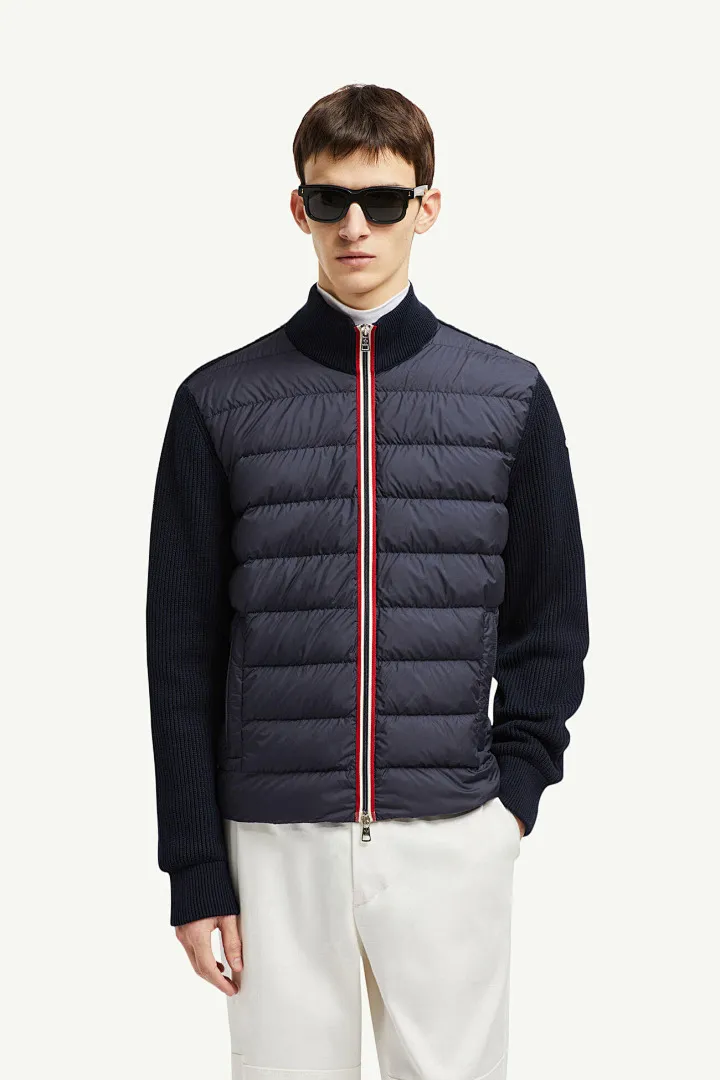 Moncler/蒙口 门襟织带针织拼接羽绒外套