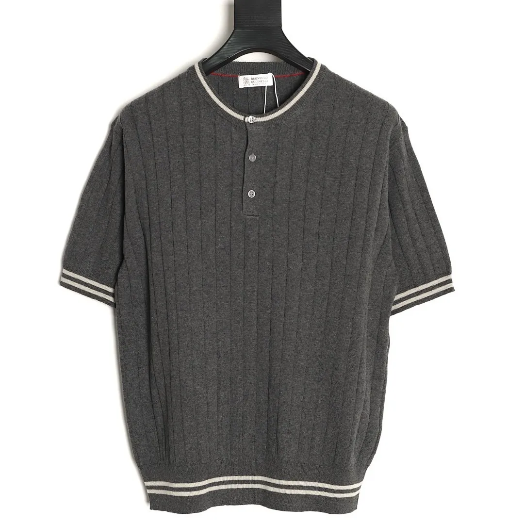 BRUNELLO CUCINELLI BC 绞花亨利领针织短袖T恤