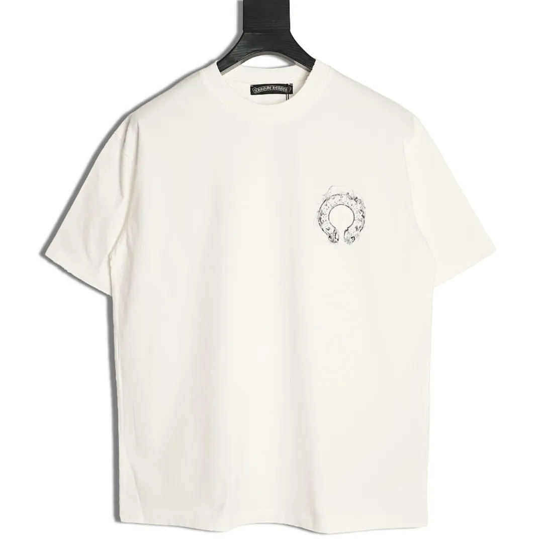 ChromeHearts/克罗心 马蹄刺绣烟雾泼墨水洗破洞短袖T恤