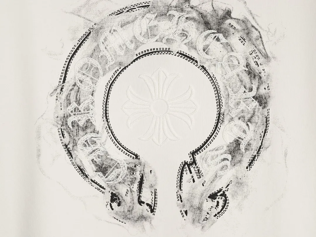 ChromeHearts/克罗心 马蹄刺绣烟雾泼墨水洗破洞短袖T恤