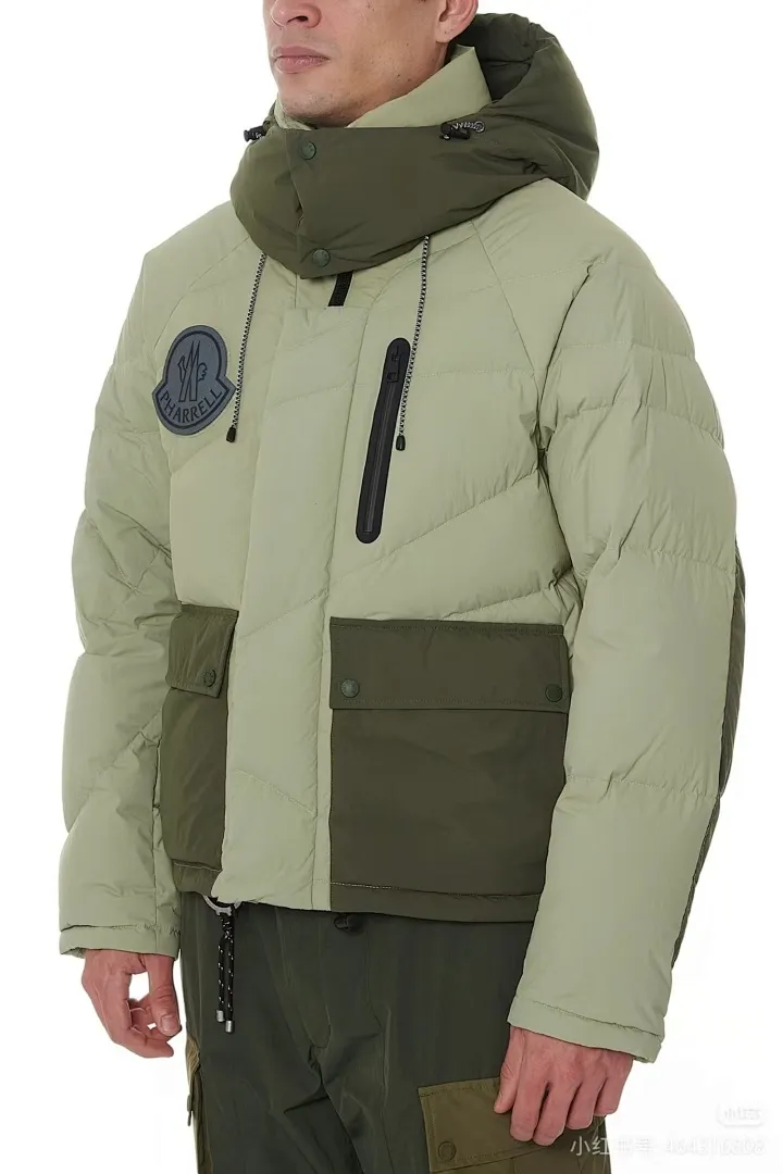 MONCLER GENIUSx菲董 联名款 FW23 拼接防水尼龙缝线连帽短款羽绒服