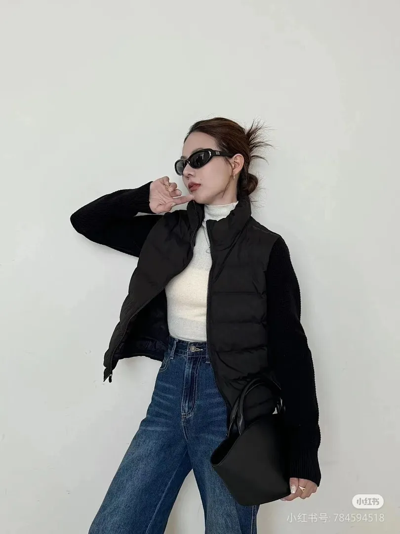 Moncler蒙口24s新款袖子拼接针织立领轻薄羽绒服外套 秋冬新款羽绒拼接夹克