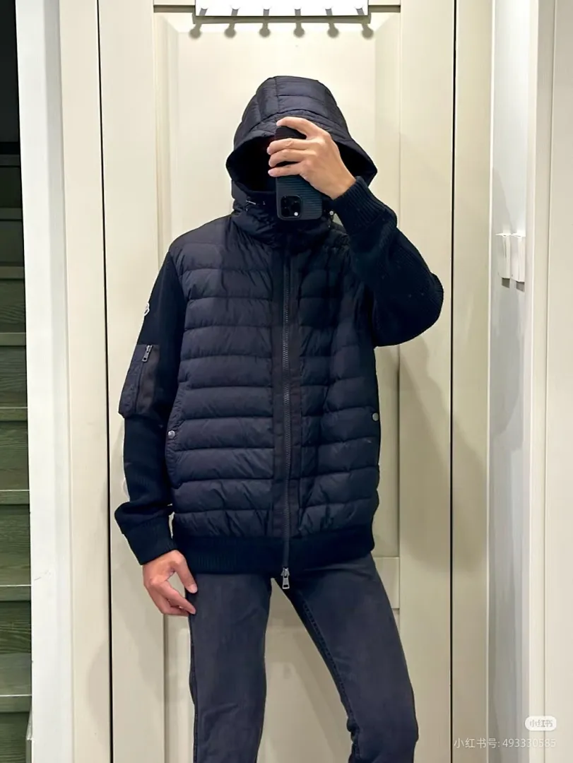 Moncler蒙口24s新款袖子拼接针织连帽轻薄羽绒服外套
