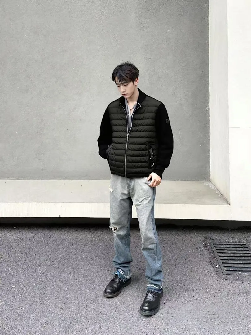 Moncler蒙口24s新款袖子拼接针织立领轻薄羽绒服外套