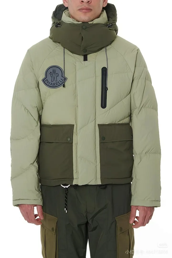 MONCLER GENIUSx菲董 联名款 FW23 拼接防水尼龙缝线连帽短款羽绒服
