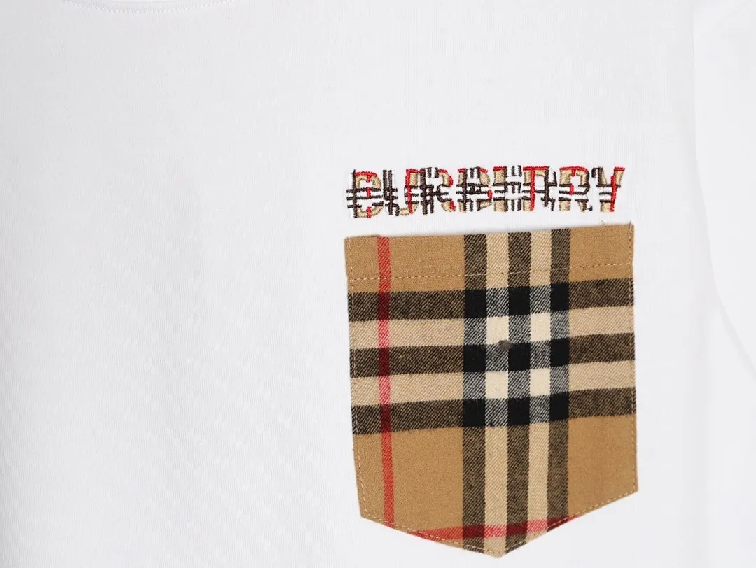 Burberry/巴宝莉 格纹口袋尼龙拼接短袖