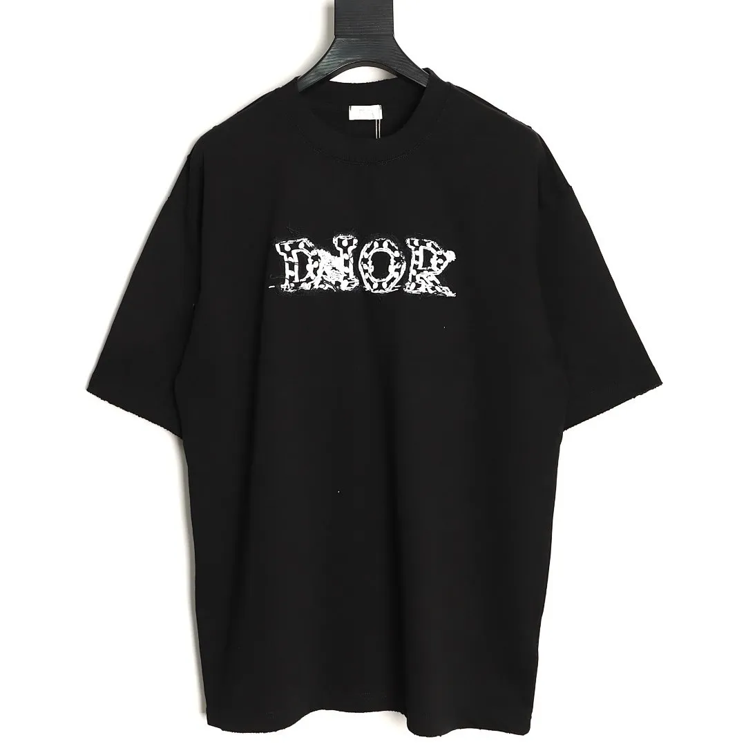 DIOR 迪奥 新款磨破贴布字母刺绣短袖