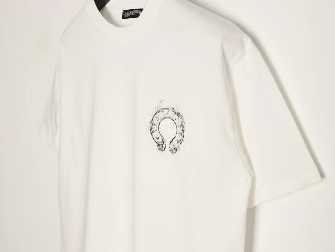 ChromeHearts/克罗心 马蹄刺绣烟雾泼墨水洗破洞短袖T恤