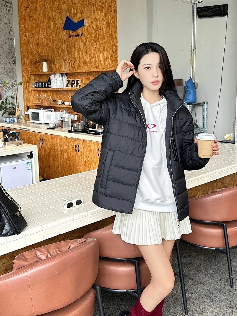 Moncler/蒙口 25Fw新款黑标皮拉链立领羽绒服
