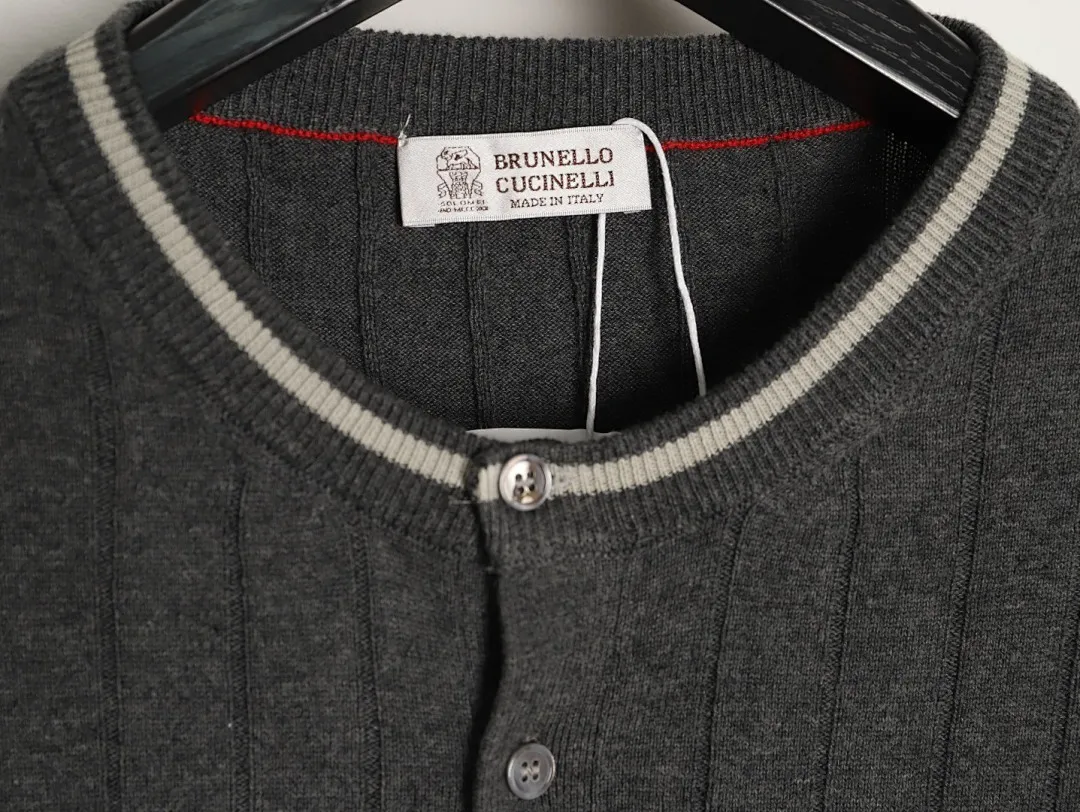 BRUNELLO CUCINELLI BC 绞花亨利领针织短袖T恤