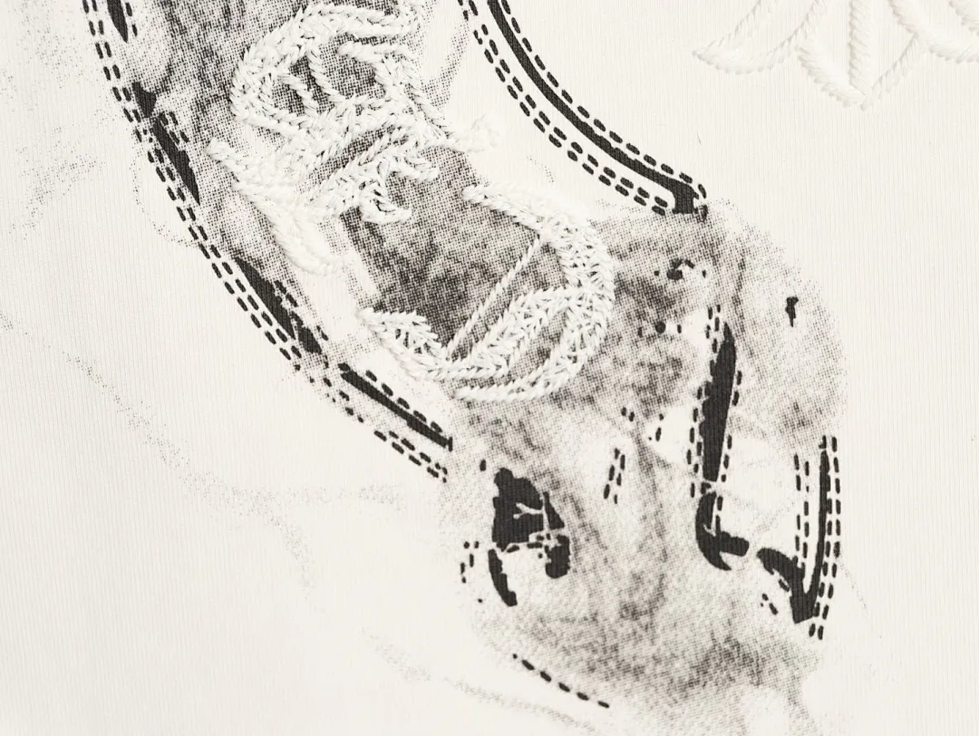 ChromeHearts/克罗心 马蹄刺绣烟雾泼墨水洗破洞短袖T恤