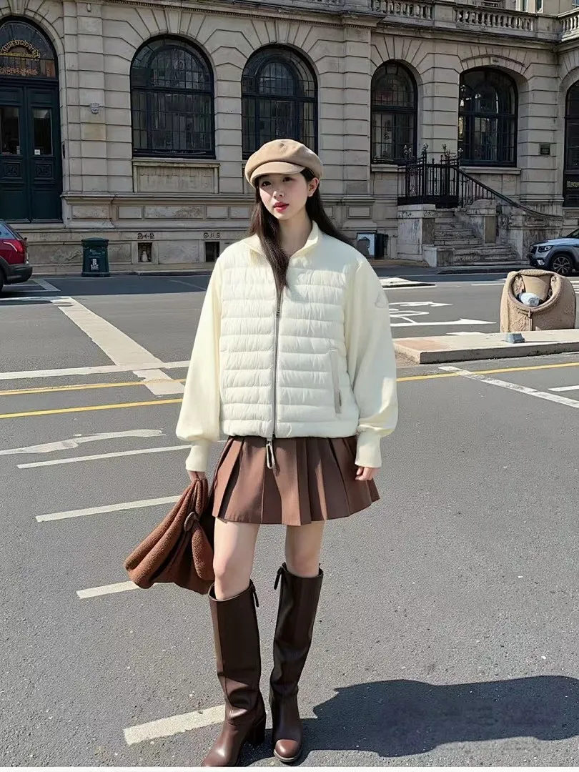 Moncler蒙口24s新款袖子拼接针织立领轻薄羽绒服外套