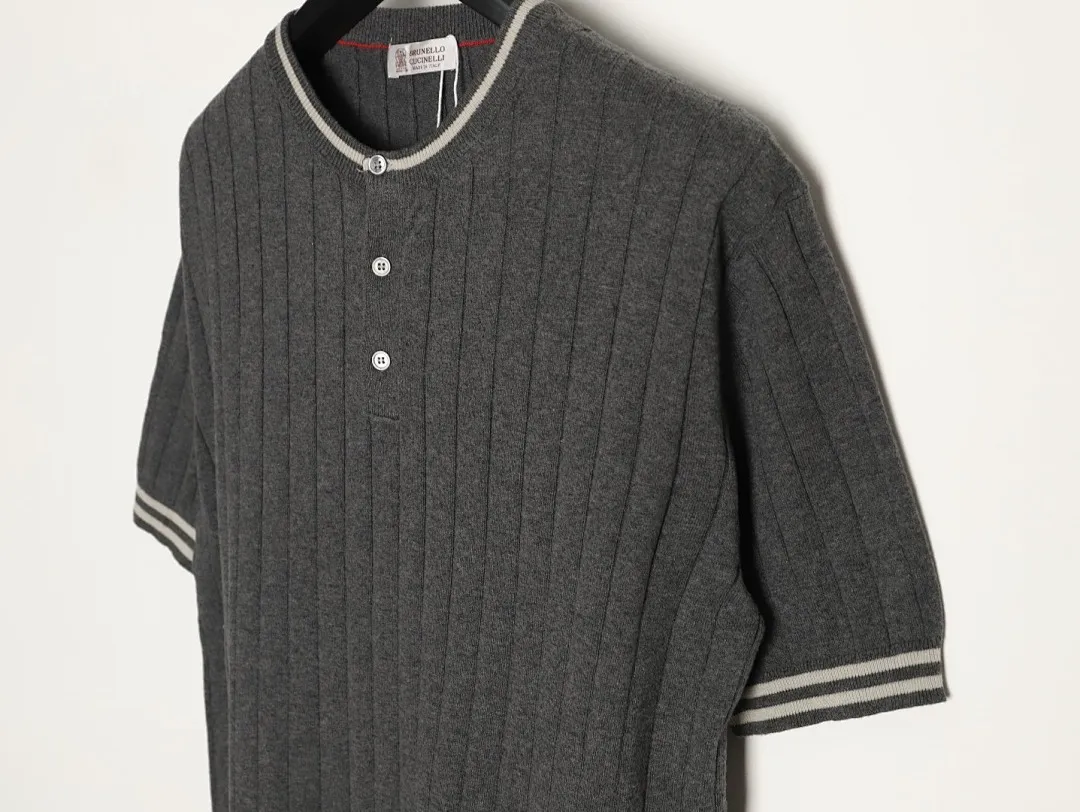 BRUNELLO CUCINELLI BC 绞花亨利领针织短袖T恤