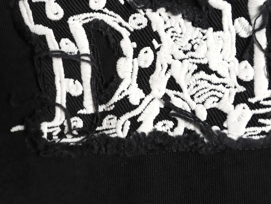 DIOR 迪奥 新款磨破贴布字母刺绣短袖