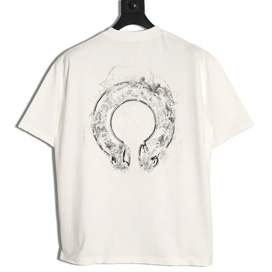 ChromeHearts/克罗心 马蹄刺绣烟雾泼墨水洗破洞短袖T恤