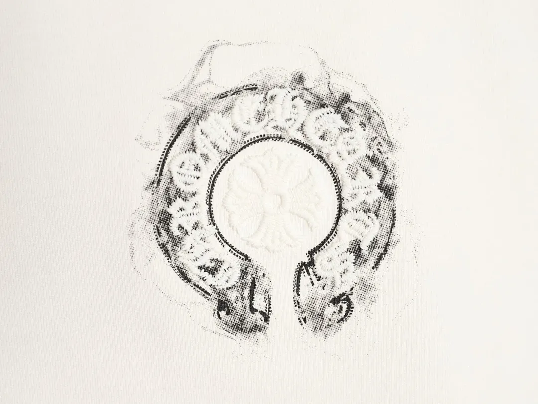 ChromeHearts/克罗心 马蹄刺绣烟雾泼墨水洗破洞短袖T恤