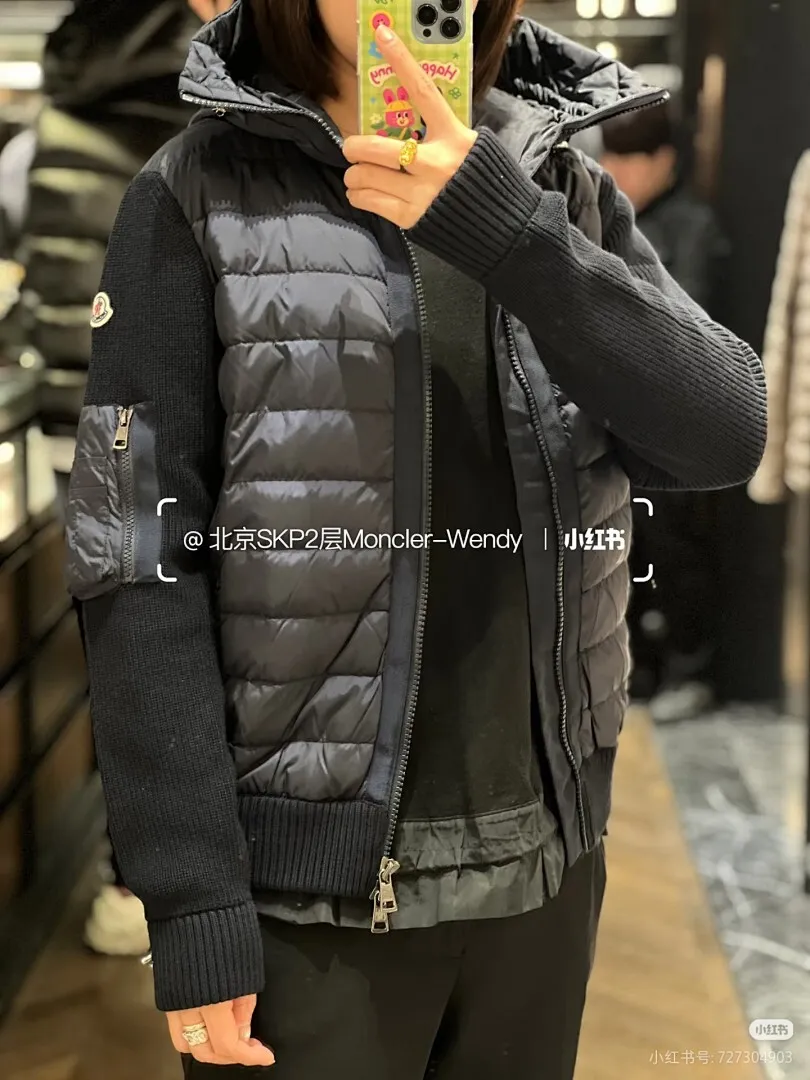 Moncler蒙口24s新款袖子拼接针织连帽轻薄羽绒服外套