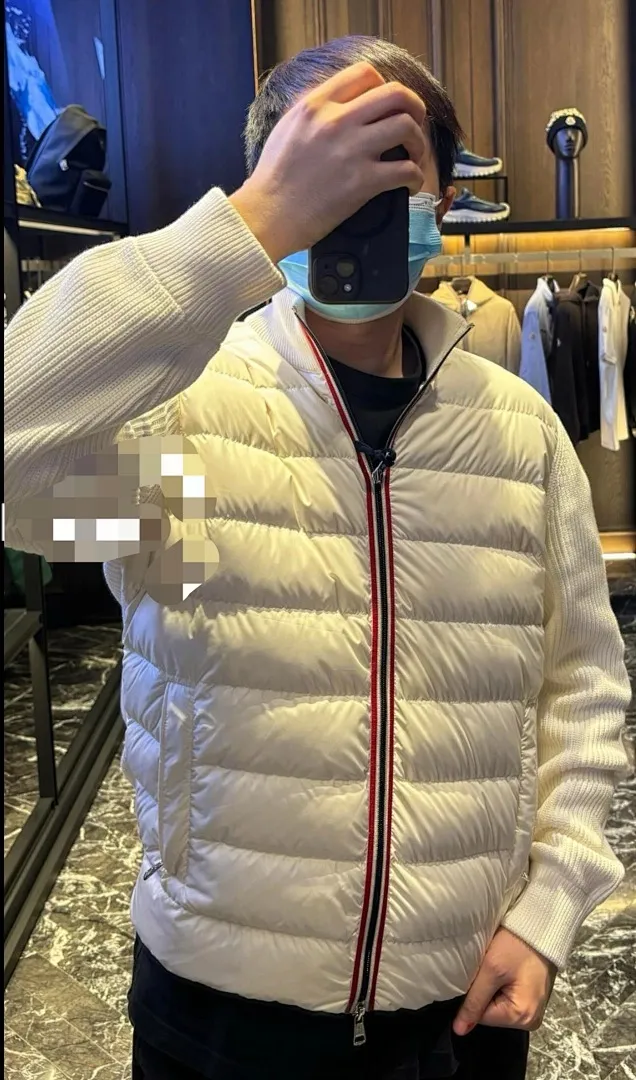 Moncler/蒙口 门襟织带针织拼接羽绒外套